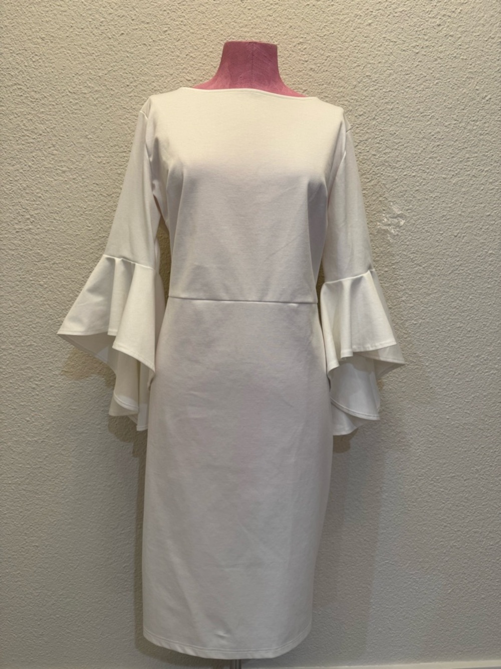 White Bell Sleeve Dress Sheath Midi Elegant Long Sleeve Plus Size XXL